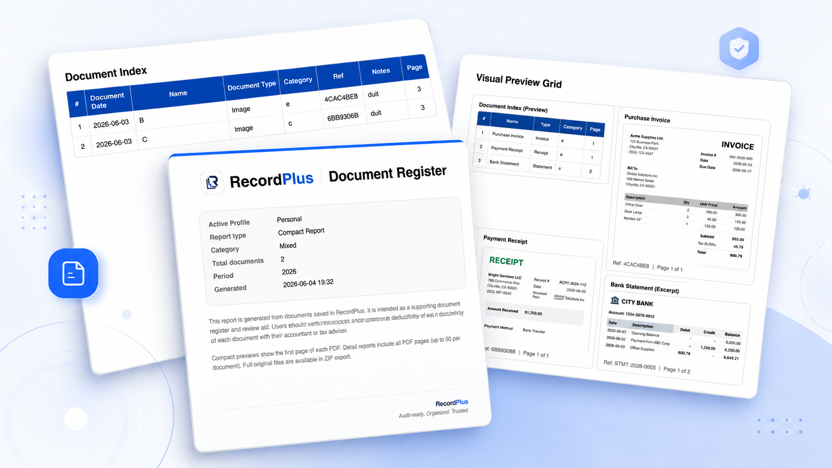 Document Register export preview