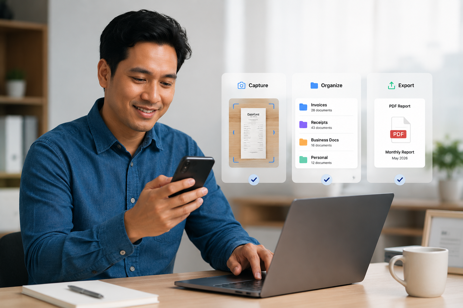 RecordPlus app organizing documents by category and month